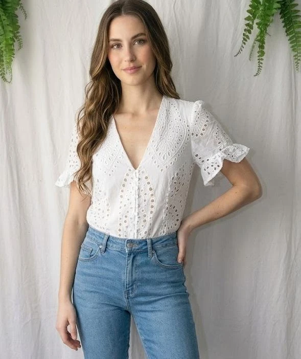 White romantic eyelet embroidery blouse "Zara" – photo 5